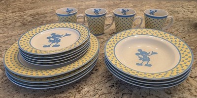Rare Mickey's Diner Stoneware Dining Set Disney 4 Place Settings 16 pieces