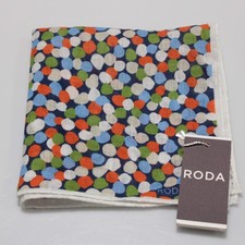 Roda NWT 100 Linen Pocket Square In Multicolor Oversized Polka Dots