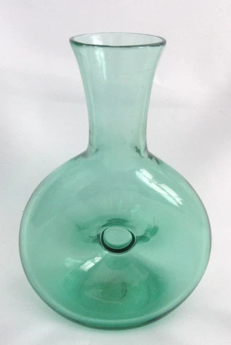 Vintage MCM Blenko Green Art Glass 7" Pinched Donut Vase #441