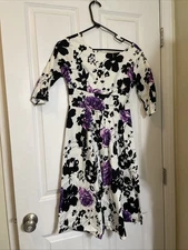 Vintage inspired Dress Women S purple black white empire waist. A line skirt.