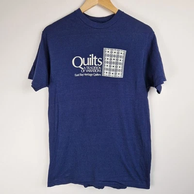 Quilts vintage blue Single Stitch T-Shirt size L Large - Image 1 of 4