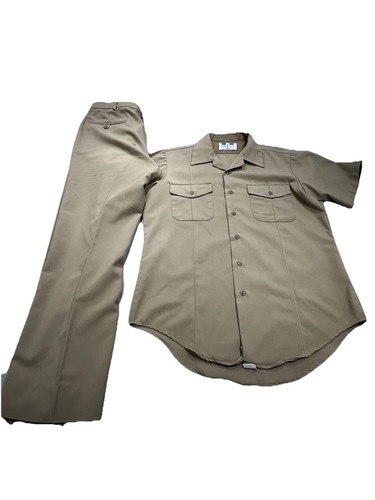 Vintage 90s Flying Cross Sheriff Police Wool Blend Uniform Set Large Tan 34x30 L