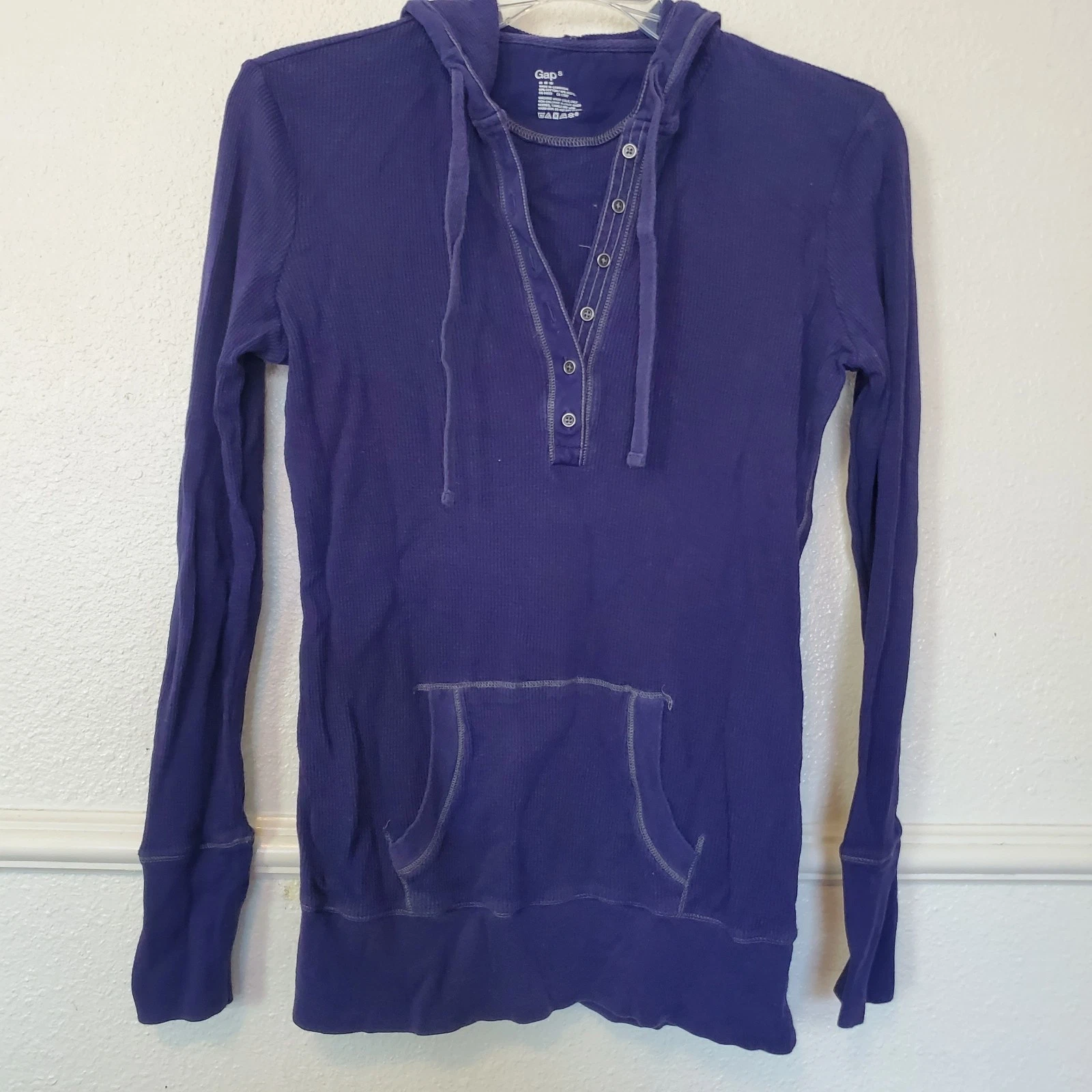 Gap Waffle Henley Hoodie Top ASO Elena Gilbert Vampire Diaries Sz S Cotton Modil
