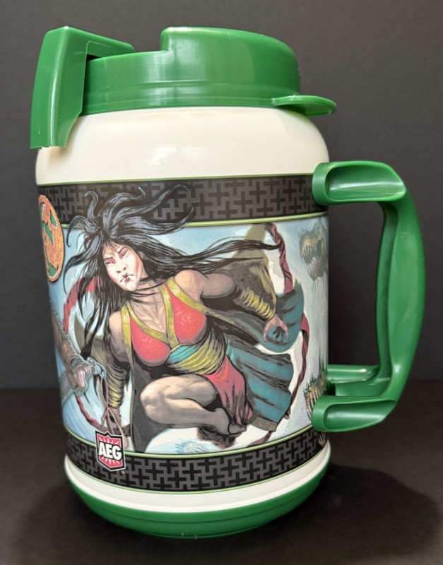 LEGEND OF THE 5 RINGS 64OZ TRAVEL MUG DARK GREEN LID AND STRAW