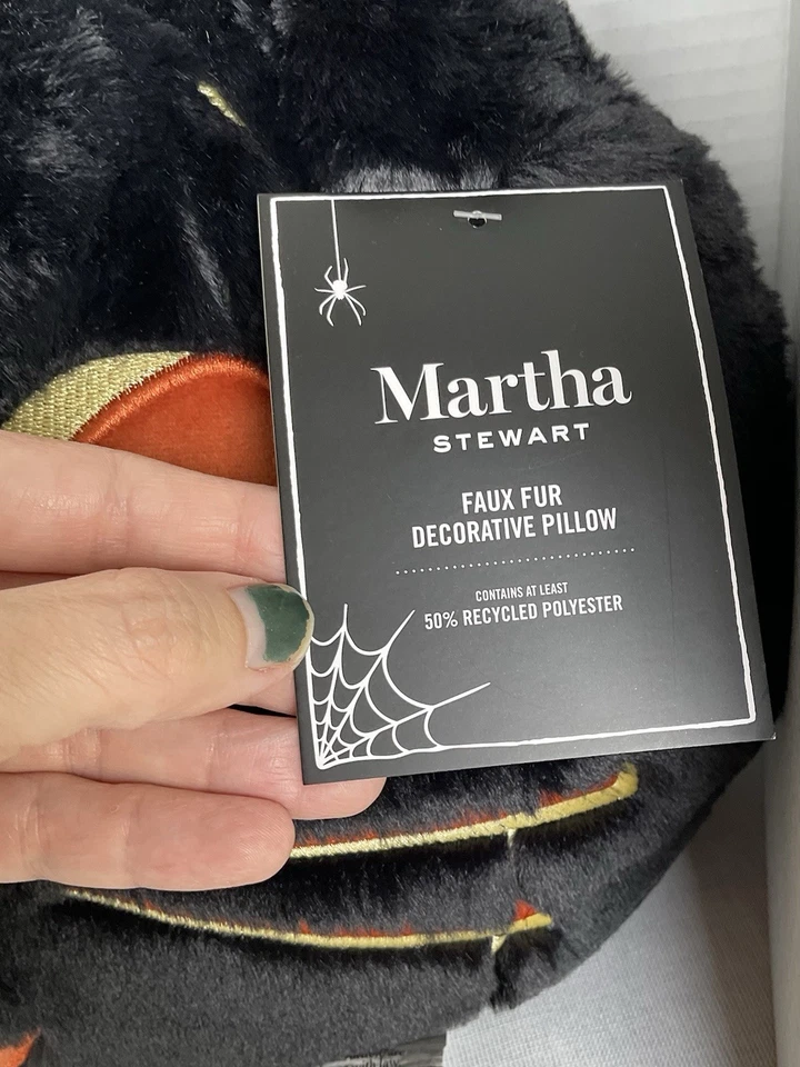 Martha Stewart 人造毛皮装饰枕头 万圣节 黑色 猫 全新 — 第 4/4 张图片