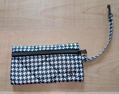 Lug Sway Wristlet Pouch Black & White Houndstooth Quilted Zip Wallet Bag Travel