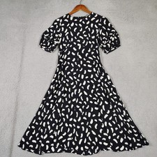 Uniqlo C Midi Dress Womens Small Black White Printed Balloon Sleeve Cottage Core