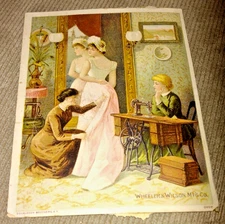 VTG `1880s 90s WHEELER WILSON SEWING MACHINE #9 VICTORIAN TRADE CARD DRESSMAKER