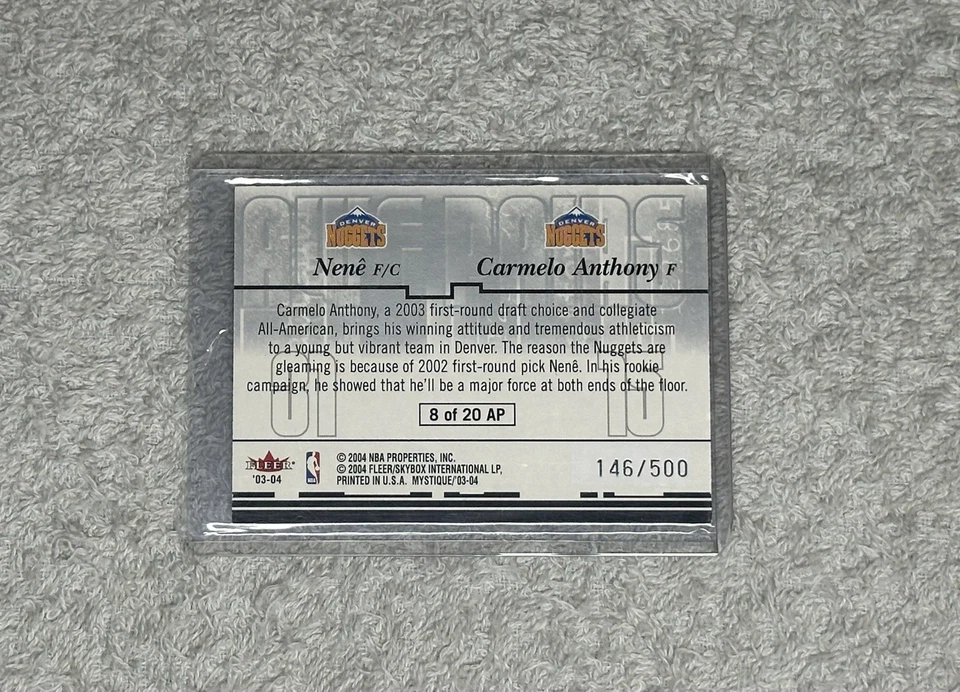 2003-04 Fleer Mystique Carmelo Anthony - Nene #8AP Dual Rookie /500 (RC) - Image 2 of 4