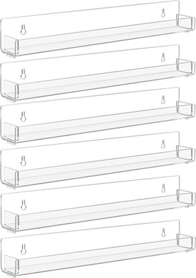 6 Pack Clear Nail Polish Rack Wall Mounted,15 Inch Invisible Acrylic Floating Bo