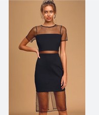 NWT Lulus Black Sheer Mesh Bodycon‎ Dress Size Medium Midi Bodycon Illusion