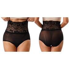 Women Floral Lace High Waist Underwear Glossy Sheer Briefs for Lingerie Night