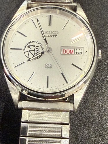 Vintage Seiko SQ Day Date watch-Japan Purdue university inscribed caseback