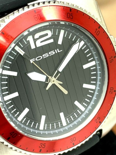 Reloj Hombre Fossil WB1042 Cuarzo Esfera Negra Bisel Plateado Rojo 38mm Correa Goma - Imagen 11 de 12