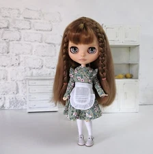 Rustic dress for Blythe doll Green floral doll dress Clothess doll Handmade