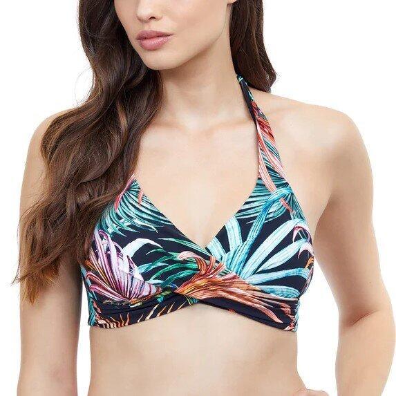 PROFILE BY GOTTEX 40C Black Tropico Halter Bikini Swim Top NWT $78