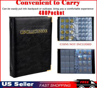 480Pocket~ Coin Collection Storage Book Album Money Holder~ Coins Folder Leather