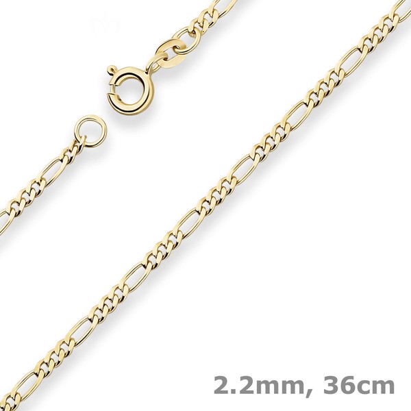 2,2Mm Figarokette Diamantiert Kette Collier Halskette Aus 585 Gold Gelbgold 36Cm-image