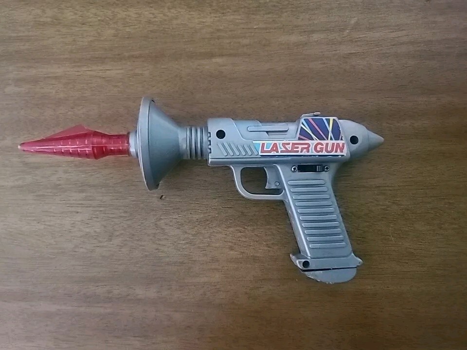 Vintage 1980s Made in Hong Kong Gray Lazer Toy Gun Lights