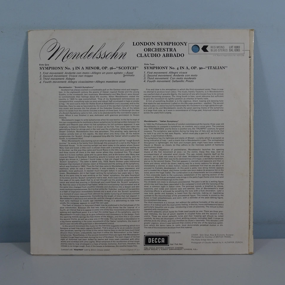 SXL 6363 MENDELSSOHN scotch symphony ABBADO UK 1968 DECCA w/b ED3 NM/VG+ - Image 2 of 4