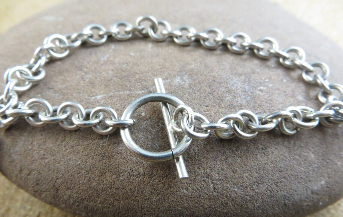 アクセサリー Vintage Silver Toggle Chain Bracelet 925 Vintage 925 Sterling Silver O Link Chain Charm Bracelet
