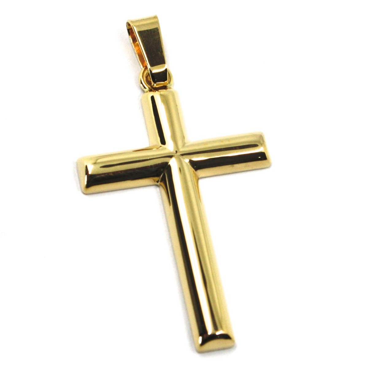 18K YELLOW GOLD CROSS, ROUNDED BIG 39mm, inches, SMOOTH, MADE