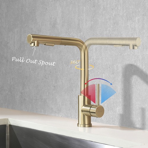 Decaura Brushed Gold Kitchen Mixer Tap Sink Faucet Bathroom Basin Mixer Tap - Picture 23 of 76