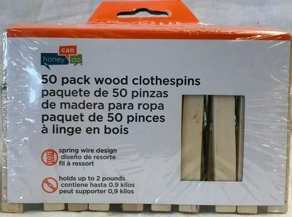 Honey Can Do! Wooden Spring Clothespins Lot of 1 - 50 Count - Image 2 of 4