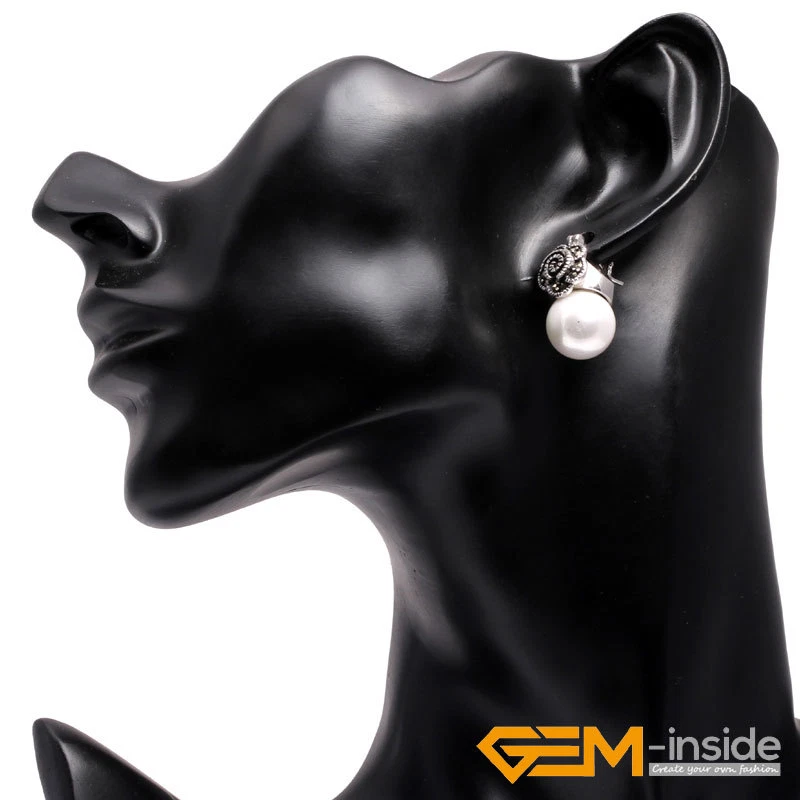 Pendientes Huggie de 12 mm redondos de piedras preciosas de plata tibetana con flores de marcasita Foto 4 de 4