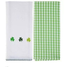 Set of 2 St Patrick's Day Shamrock  Check Kitchen dish towels 18" x 28" decor
