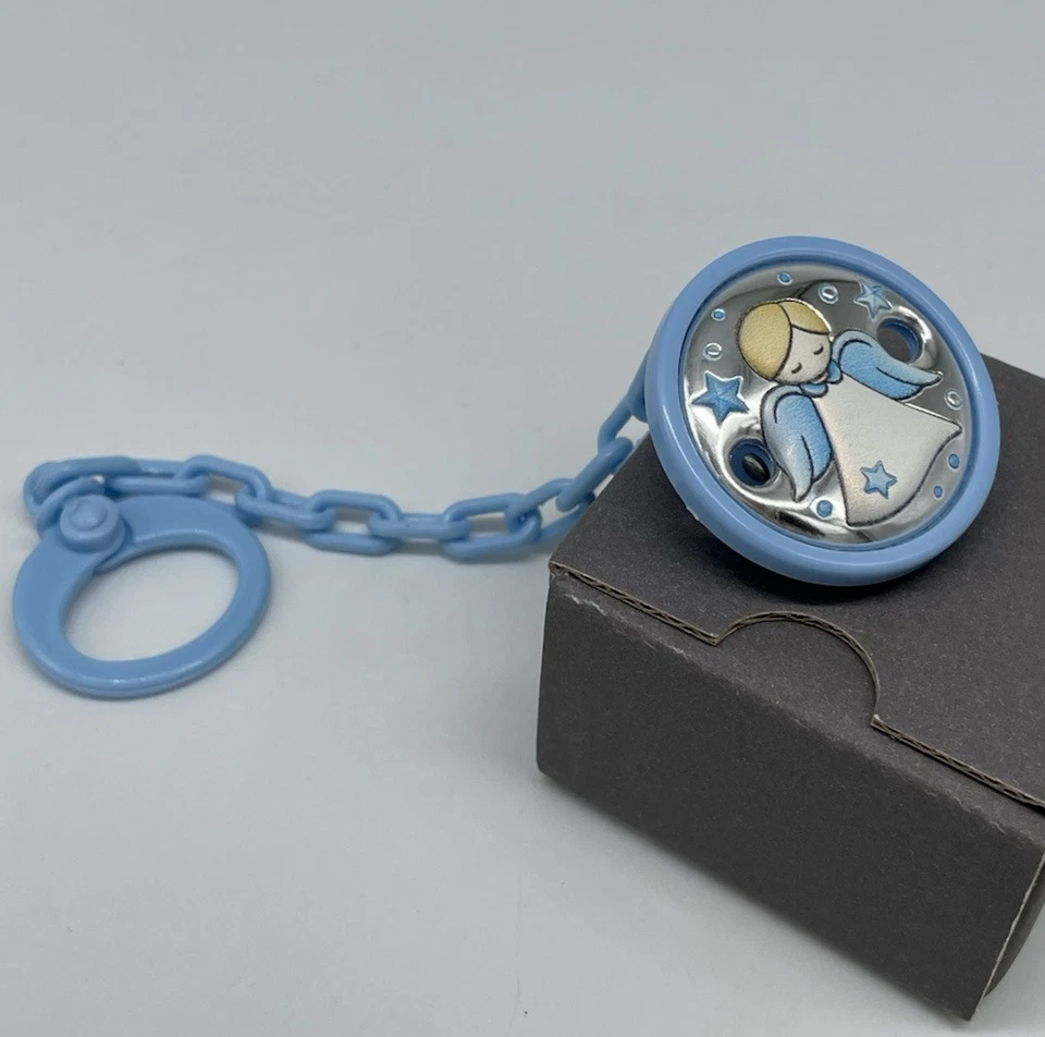SPILLA PORTACIUCCIO PER BAMBINO AZZURRO FIRMATO BILAMINATO IN ARGENTO PER BEBE'. - Immagine 2 di 4