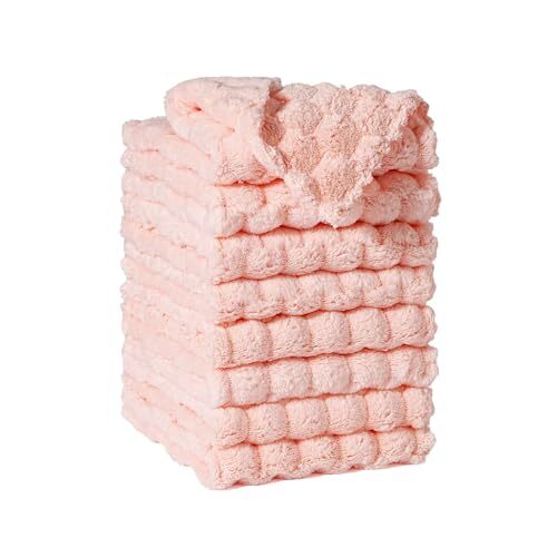 Kitchen Dish Cloths,Super Absorbent Coral Velvet Dish 8 pack Pink Cloud Grid