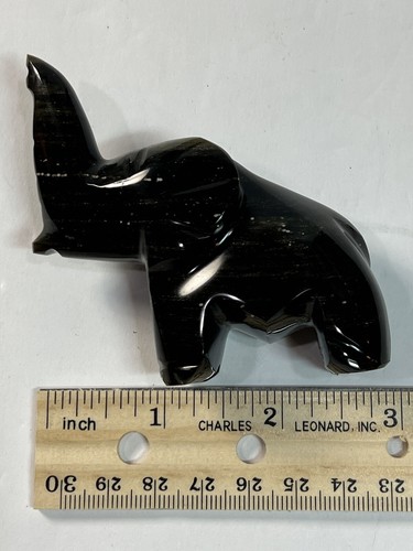 Black Obsidian Natural Gemstone Elephant Trunk Up Good Luck Home Office Decor - Picture 11 of 11