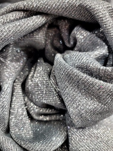 Black Spandex Fabric by the Yard - Silver Glitter Shine, Stretch for Prom Gowns - Picture 3 of 7