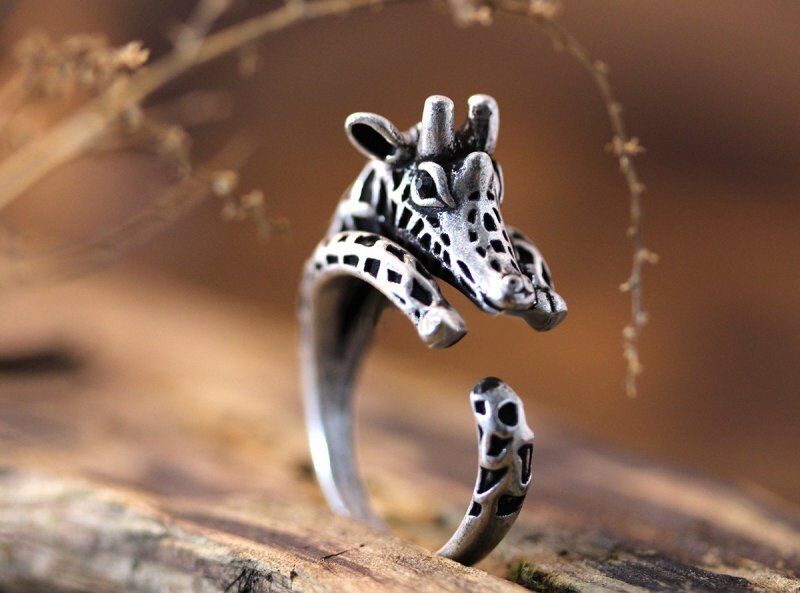 Silver Giraffe Round Knuckle Ring Women Men Retro Jewelry Party Gift  Adjustable