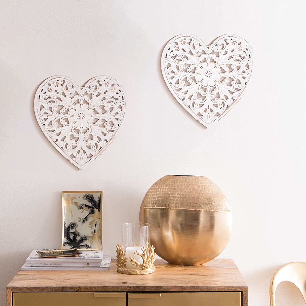 Wooden Wall Decor Floral Hollow Carved Wall Panel Hanging Decor Rustic