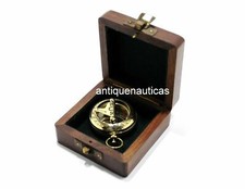 Lot of 5 PCs  2" Brass Nautical Collectible Push Button Compass W/Wooden Box 