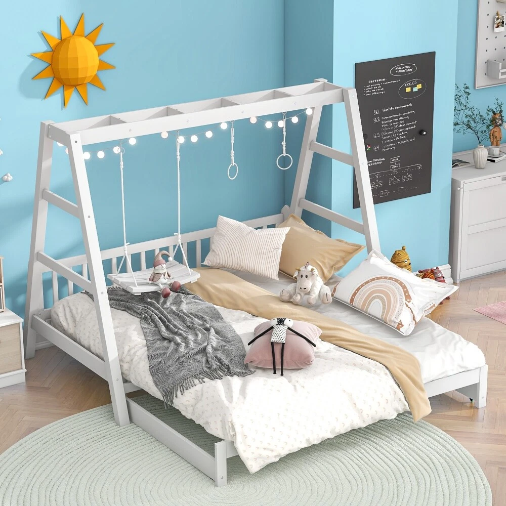 Extendable Twin Daybed with Swing and Ring Handles with Pull Out