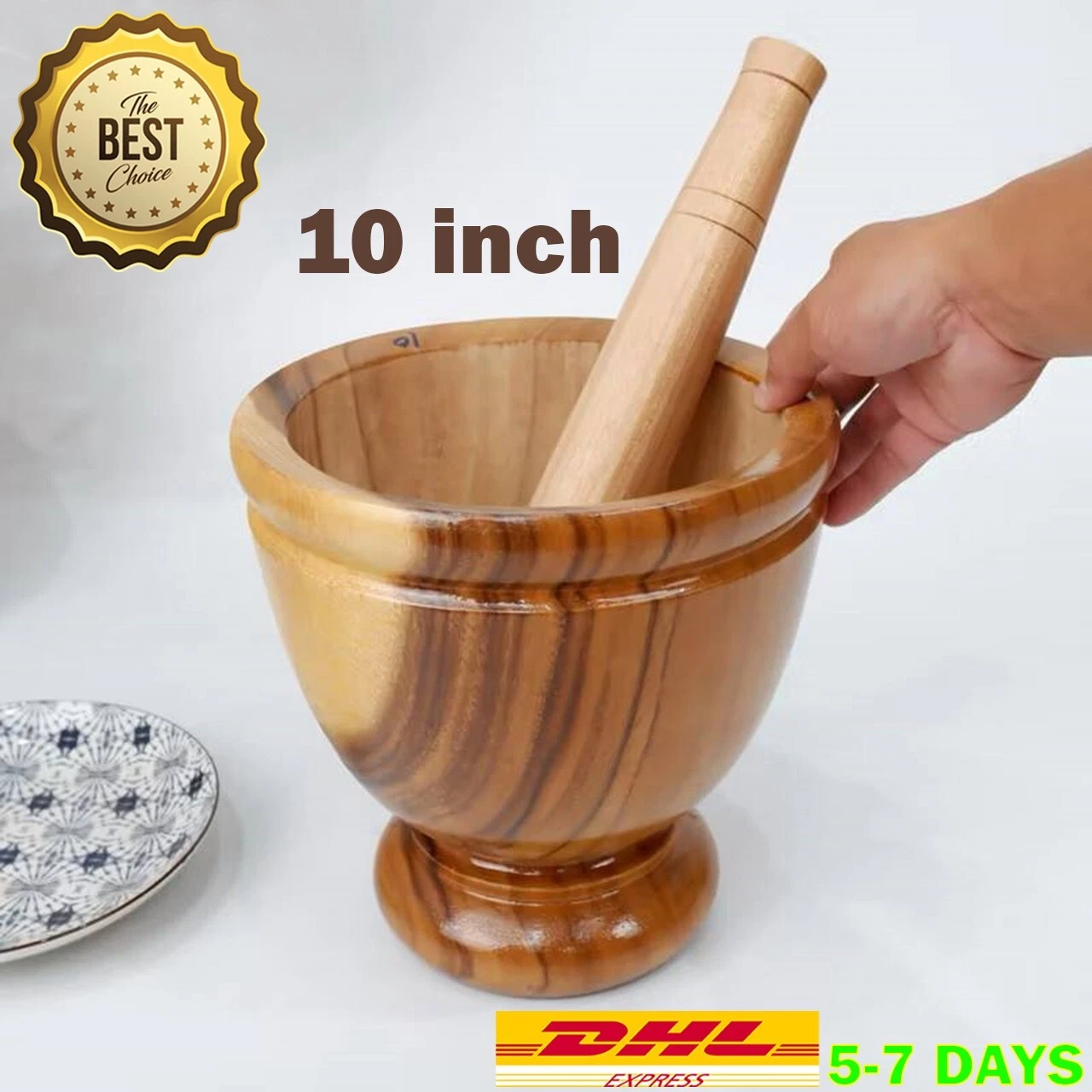 10" Natural Wooden Mortar with Pestle Grinding Herb Garlic Papaya Salad Som Tum
Opens in a new windo