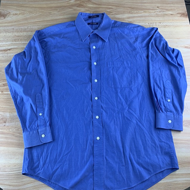 Von Maur Collection 16/33 Blue Mens Button Front Pinpoint 80s 2Ply