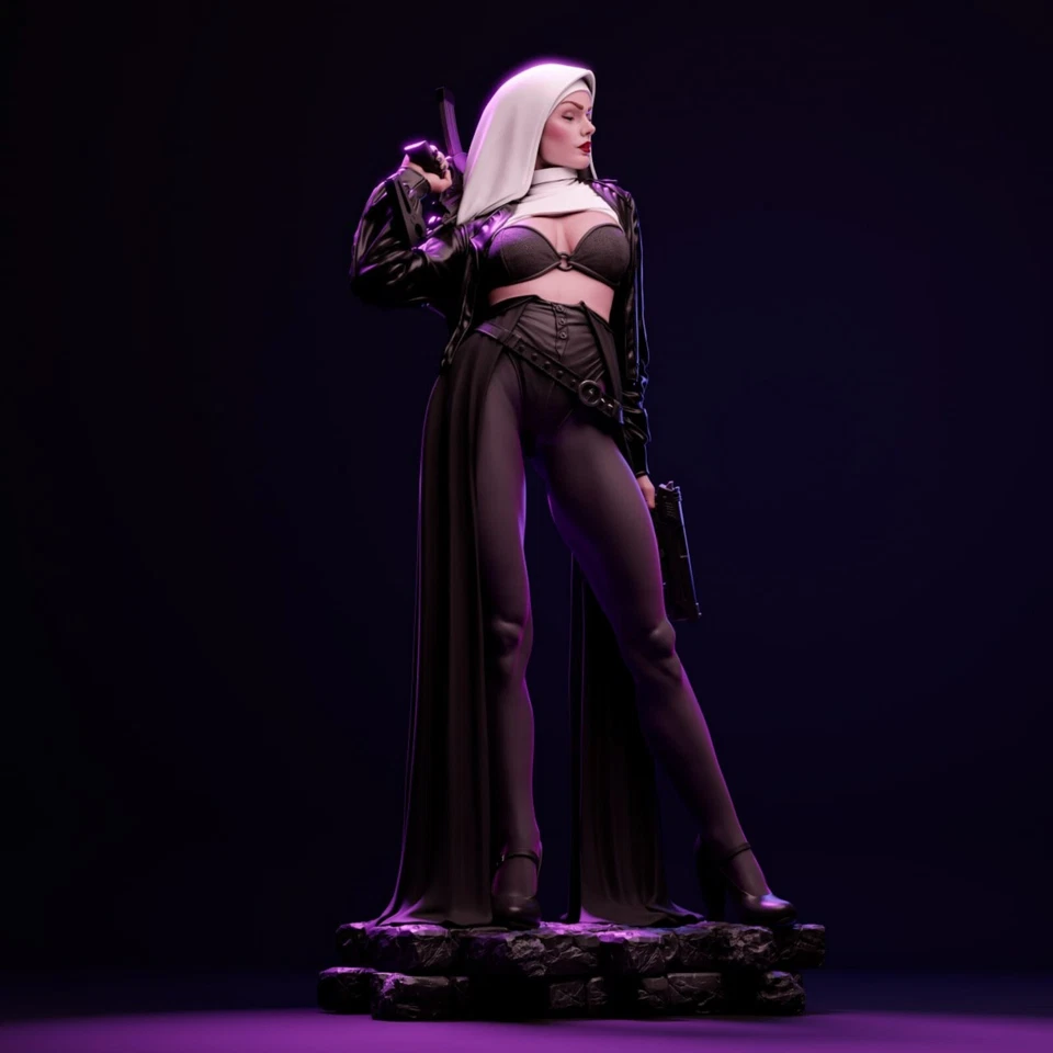 Nun with Gun - Sexy Femme Fatale 12K Quality Resin 3D Printed Figure | CA3D Fan - Image 2 of 4