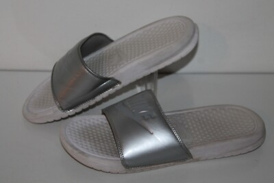 Nike Benassi JDI Slide Sandals, #343881-107, Silver/White, Women's US Size 7