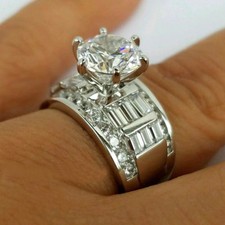 2.50ct White Round And Baguette CZ Engagement Ring in 925 Sterling Silver