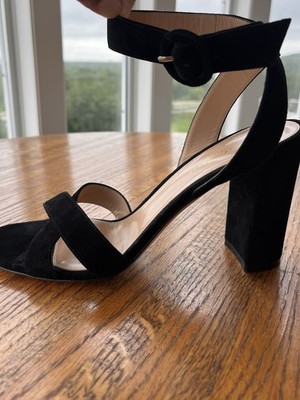 EUC Gianvito Rossi Black Suede Strappy Block Heels Size 39 1/2 US 9