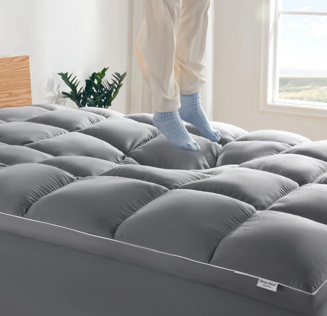 SLEEP ZONE Mattress Topper Queen Size, Extra Thick Fitted Mattress Pad for Back