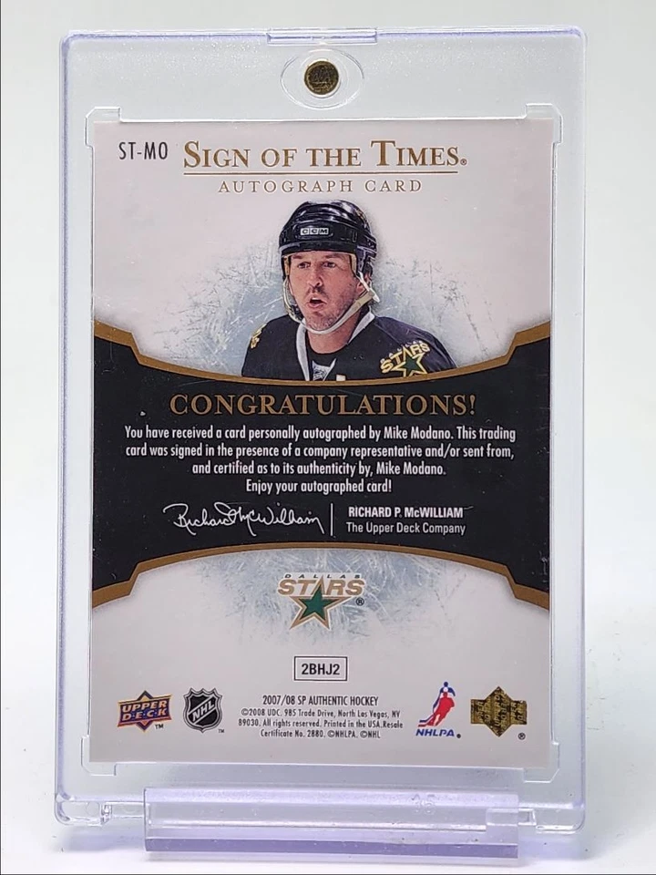 MIKE MODANO 2007-08 UD SP AUTHENTIC SIGN OF THE TIMES AUTOGRAPH AUTO Q3842 - Image 2 of 2