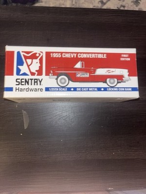Sentry Hardware 1955 Chevy Red Convertible DieCast Bank 1:25 Scale Liberty  PICS