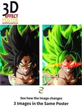 Broly -3D Lenticular Effect- Anime Dragon Ball Z Poster, 2 image change