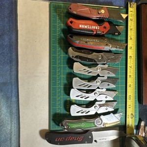 LOT OF 10 BRANDED UTILITY KNIVES 4- CRAFTSMAN, 4- GERBER, SNAP-ON & GREENLINE