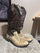 Vintage Sz 6.5 - 7 Larry Mahan Western Cowgirl Brown Cream Leather Boots